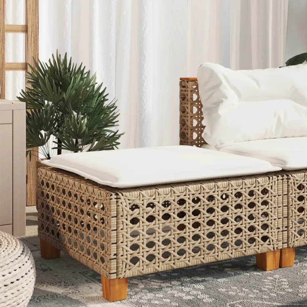 vidaXL Tuinkruk met kussen 63,5x56x32 cm poly rattan beige