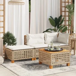 vidaXL Tuinkruk met kussen 63,5x56x32 cm poly rattan beige