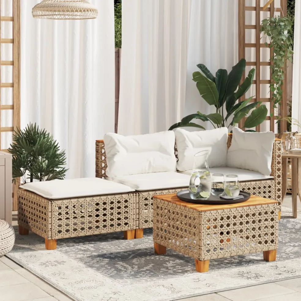 vidaXL Tuinkruk met kussen 63,5x56x32 cm poly rattan beige