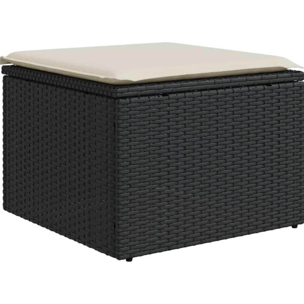 vidaXL Tuinkruk met kussen 55x55x37 cm poly rattan zwart