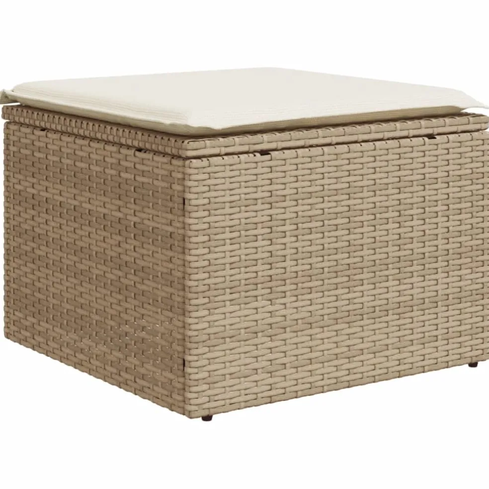 vidaXL Tuinkruk met kussen 55x55x37 cm poly rattan beige