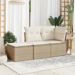 vidaXL Tuinkruk met kussen 55x55x37 cm poly rattan beige