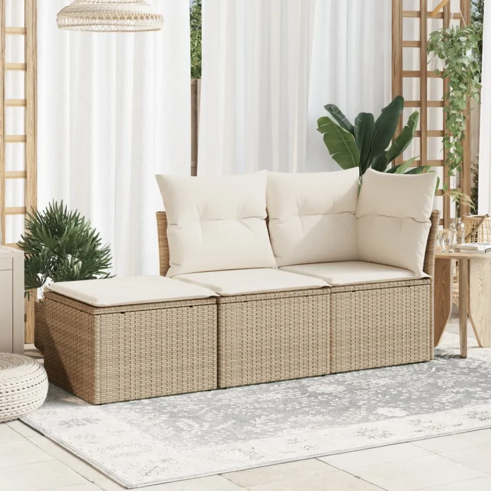 vidaXL Tuinkruk met kussen 55x55x37 cm poly rattan beige