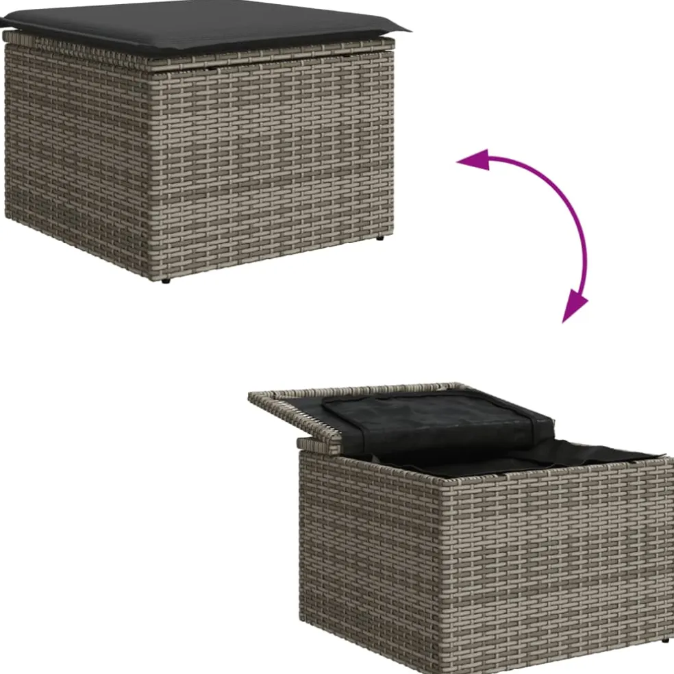 vidaXL Tuinkruk met kussen 55x55x37 cm poly rattan grijs