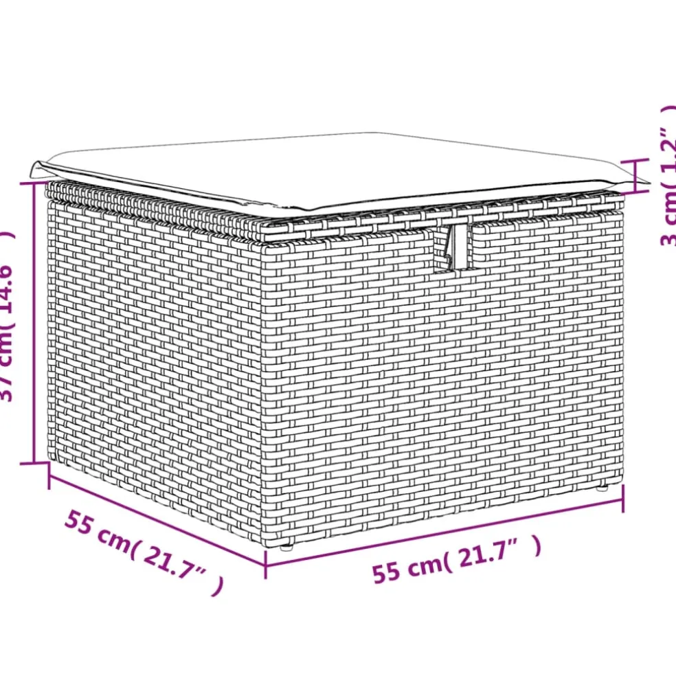vidaXL Tuinkruk met kussen 55x55x37 cm poly rattan zwart