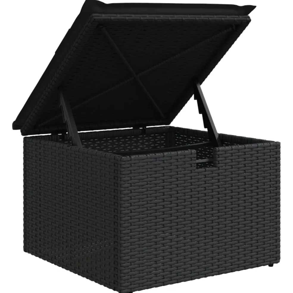 vidaXL Tuinkruk met kussen 55x55x37 cm poly rattan zwart