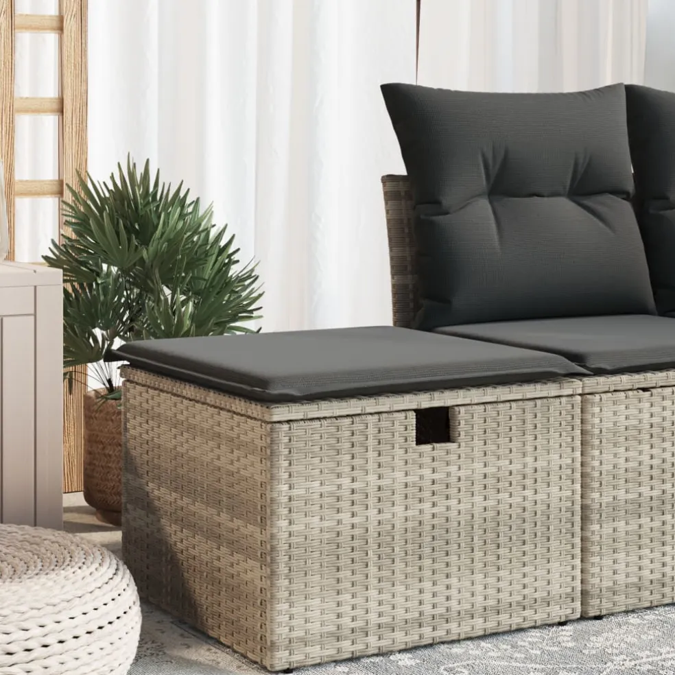 vidaXL Tuinkruk met kussen 55x55x37 cm poly rattan lichtgrijs