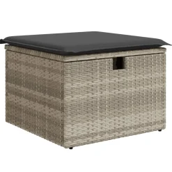 vidaXL Tuinkruk met kussen 55x55x37 cm poly rattan lichtgrijs