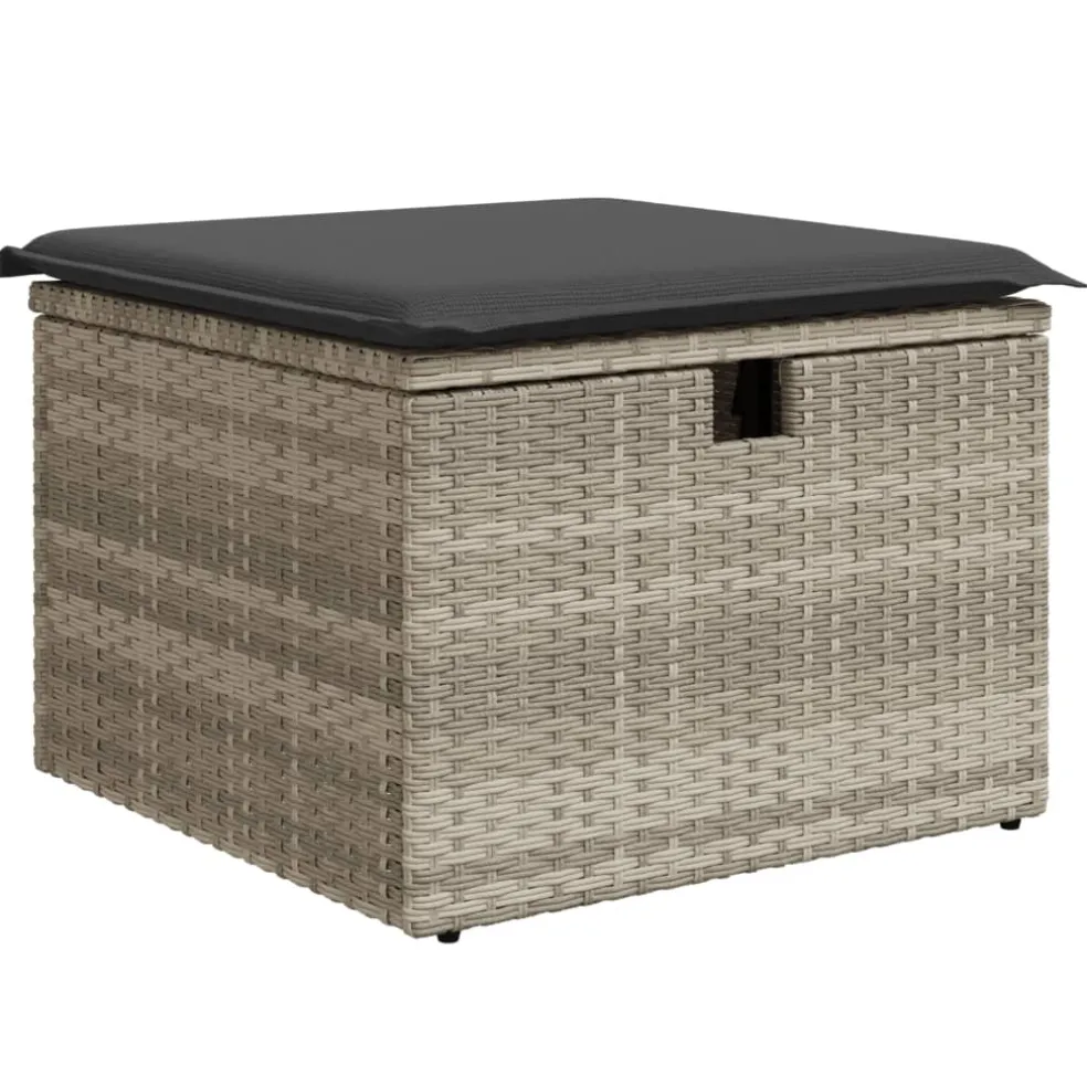 vidaXL Tuinkruk met kussen 55x55x37 cm poly rattan lichtgrijs