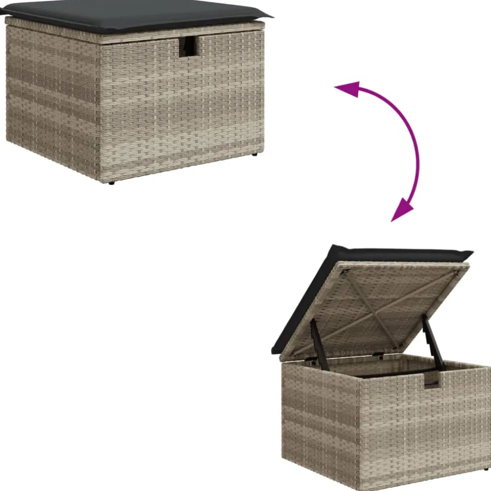 vidaXL Tuinkruk met kussen 55x55x37 cm poly rattan lichtgrijs