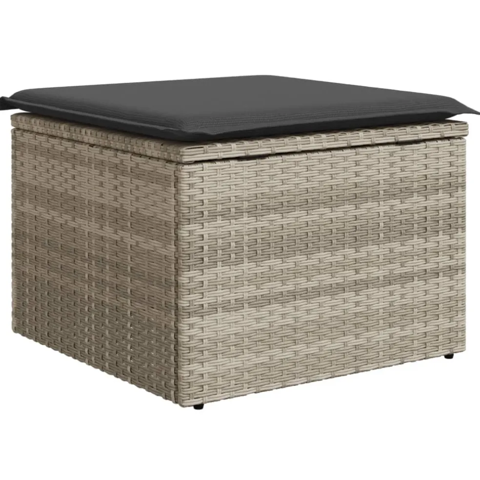 vidaXL Tuinkruk met kussen 55x55x37 cm poly rattan lichtgrijs