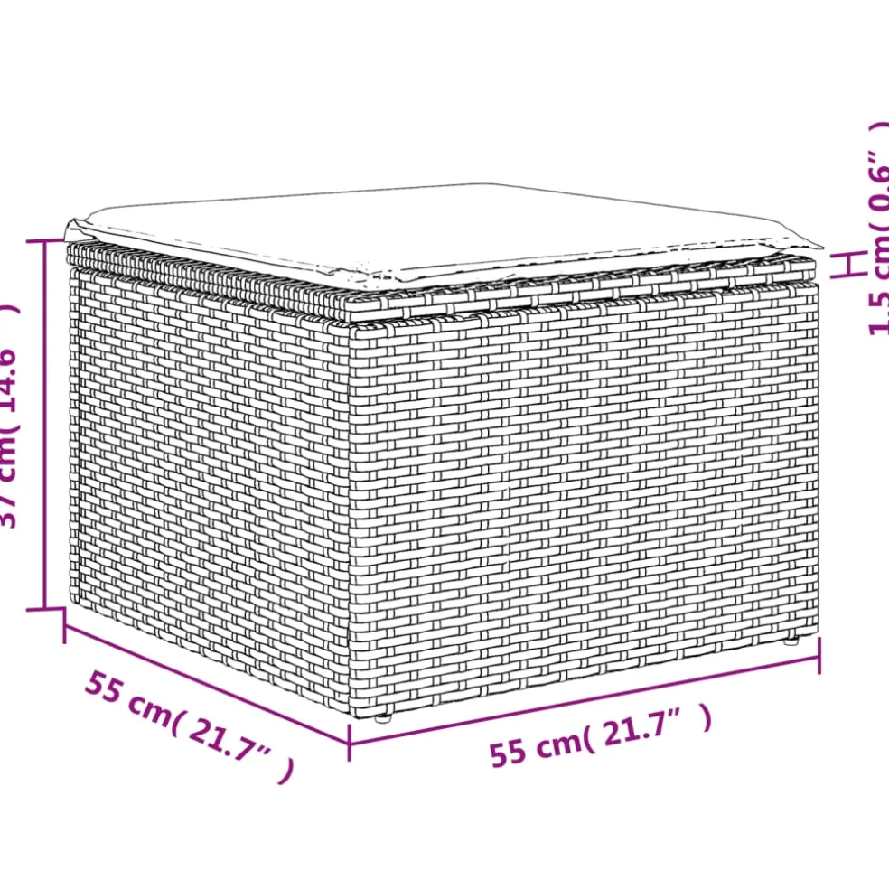 vidaXL Tuinkruk met kussen 55x55x37 cm poly rattan bruin