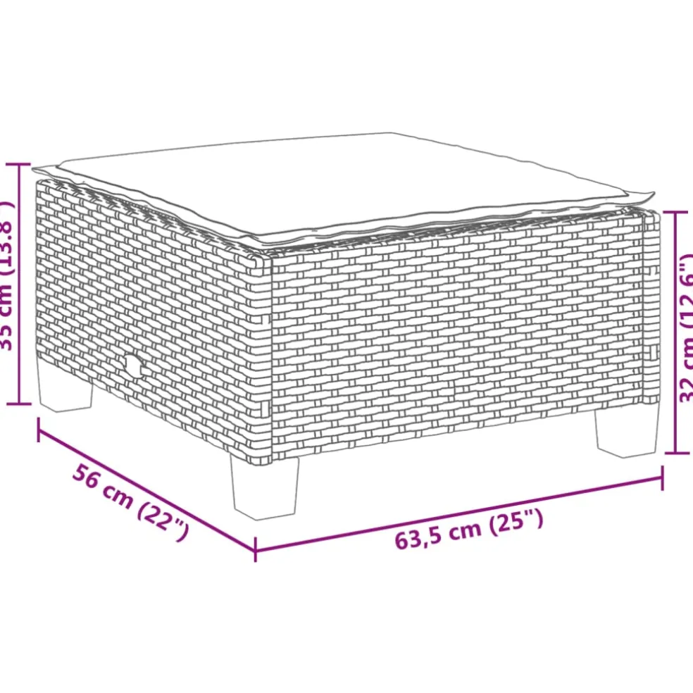 vidaXL Tuinkruk met kussen 63,5x56x32 cm poly rattan zwart