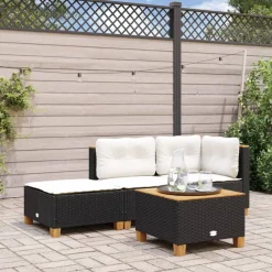 vidaXL Tuinkruk met kussen 63,5x56x32 cm poly rattan zwart