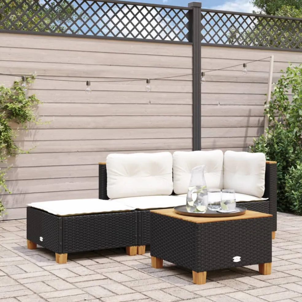 vidaXL Tuinkruk met kussen 63,5x56x32 cm poly rattan zwart