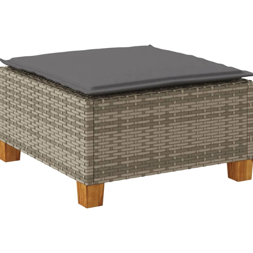 vidaXL Tuinkruk met kussen 63,5x56x32 cm poly rattan grijs