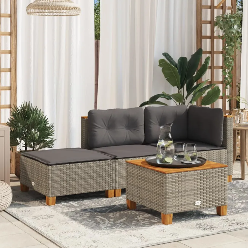 vidaXL Tuinkruk met kussen 63,5x56x32 cm poly rattan grijs
