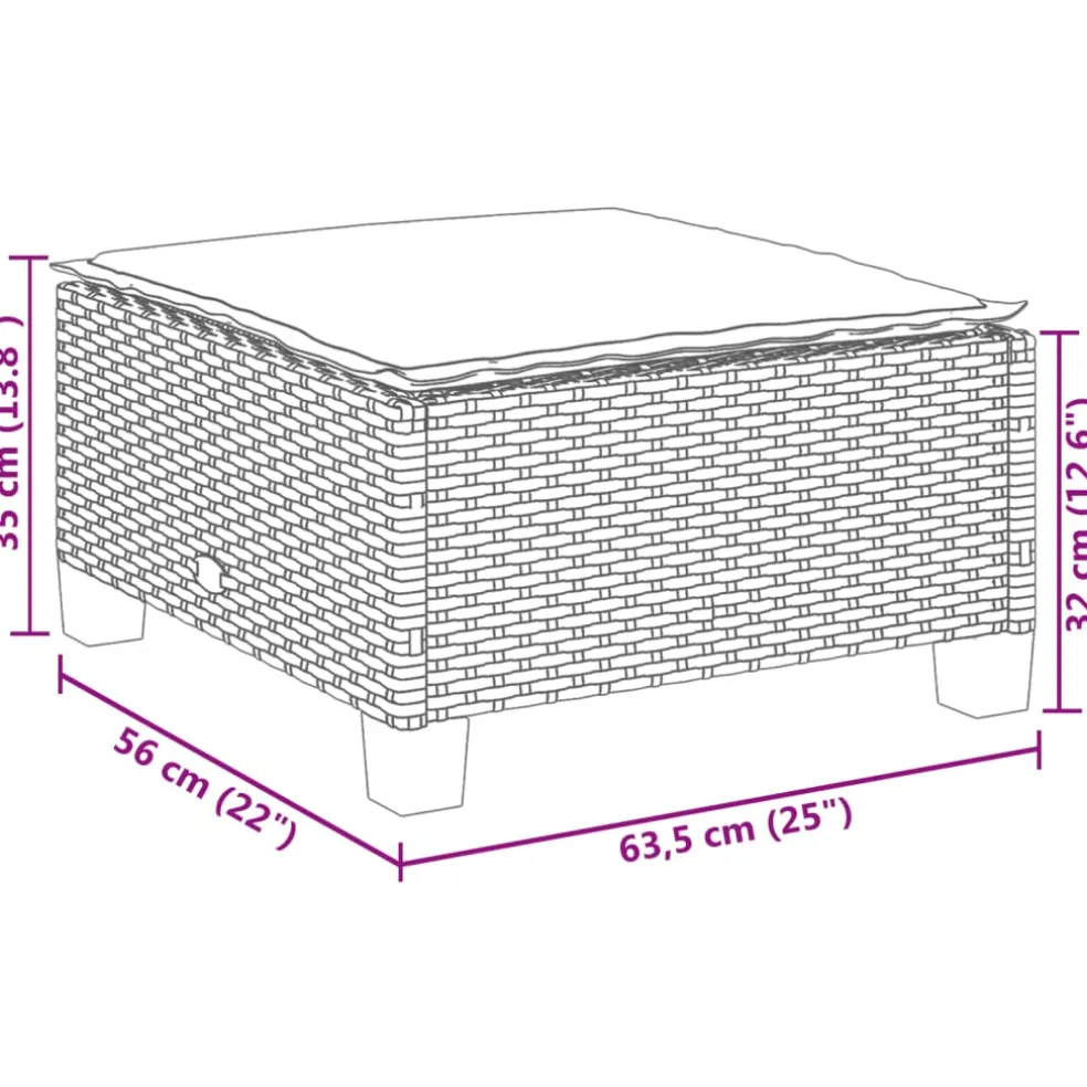 vidaXL Tuinkruk met kussen 63,5x56x32 cm poly rattan beige