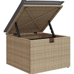 vidaXL Tuinkruk met kussen 55x55x37 cm poly rattan beige