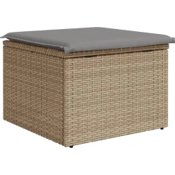 vidaXL Tuinkruk met kussen 55x55x37 cm poly rattan beige