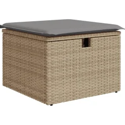 vidaXL Tuinkruk met kussen 55x55x37 cm poly rattan beige