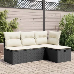 vidaXL Tuinkruk met kussen 55x55x37 cm poly rattan zwart