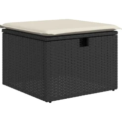 vidaXL Tuinkruk met kussen 55x55x37 cm poly rattan zwart