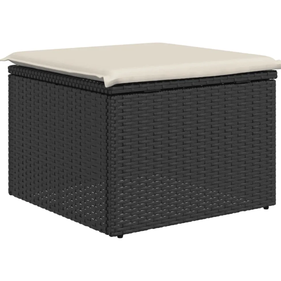 vidaXL Tuinkruk met kussen 55x55x37 cm poly rattan zwart