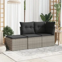 vidaXL Tuinkruk met kussen 55x55x37 cm poly rattan grijs