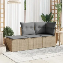 vidaXL Tuinkruk met kussen 55x55x37 cm poly rattan beige