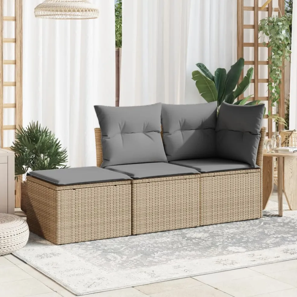 vidaXL Tuinkruk met kussen 55x55x37 cm poly rattan beige