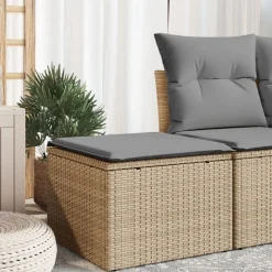 vidaXL Tuinkruk met kussen 55x55x37 cm poly rattan beige