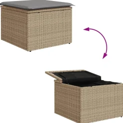 vidaXL Tuinkruk met kussen 55x55x37 cm poly rattan beige