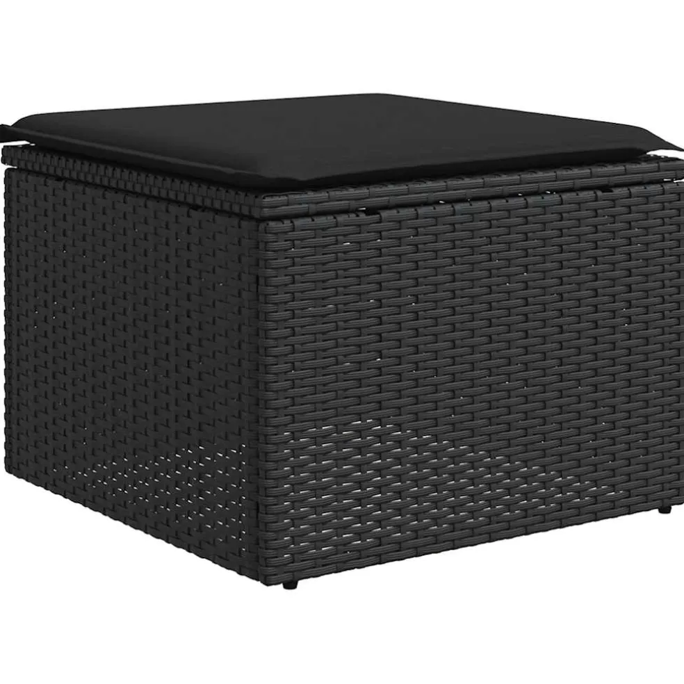 vidaXL Tuinkruk met kussen zwart 55x55x37 cm poly rattan