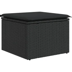 vidaXL Tuinkruk met kussen zwart 55x55x37 cm poly rattan