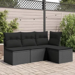 vidaXL Tuinkruk met kussen zwart 55x55x37 cm poly rattan