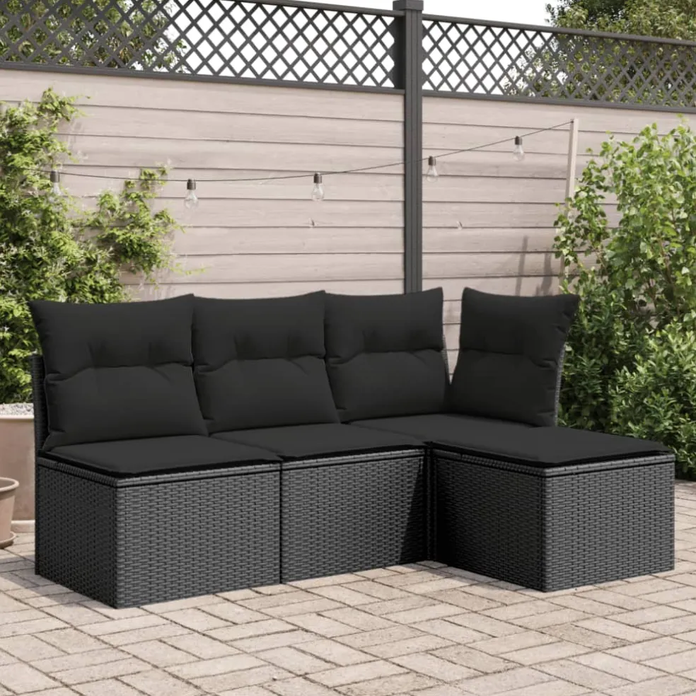 vidaXL Tuinkruk met kussen zwart 55x55x37 cm poly rattan
