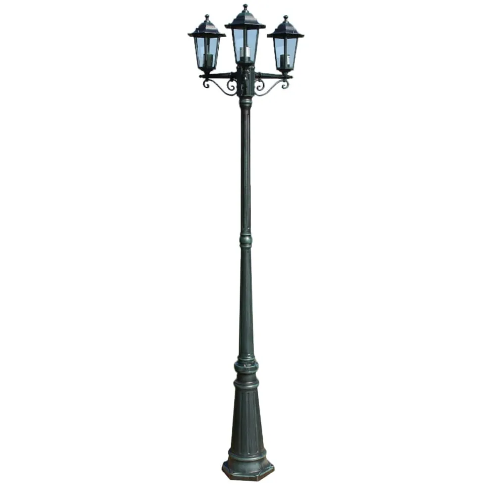 vidaXL Tuinlantaarn met 3 armen 215 cm aluminium donkergroen/zwart