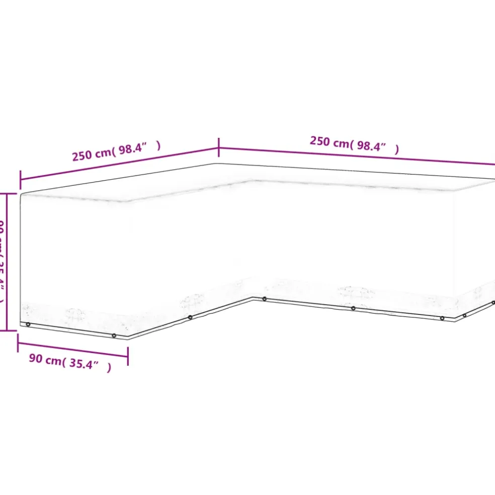 vidaXL Tuinmeubelhoes L-vormig 12 oogjes 250x250x90 cm
