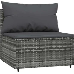 vidaXL Tuinmiddenbank met kussens 2 st poly rattan grijs