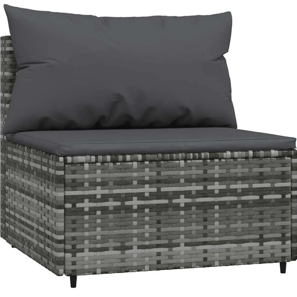 vidaXL Tuinmiddenbank met kussens 2 st poly rattan grijs