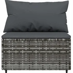 vidaXL Tuinmiddenbank met kussens 2 st poly rattan grijs