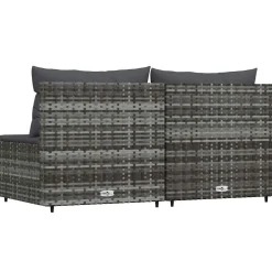 vidaXL Tuinmiddenbank met kussens 2 st poly rattan grijs