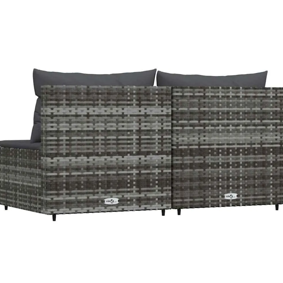 vidaXL Tuinmiddenbank met kussens 2 st poly rattan grijs