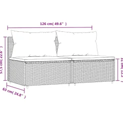 vidaXL Tuinmiddenbank met kussens 2 st poly rattan grijs