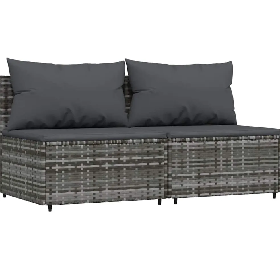 vidaXL Tuinmiddenbank met kussens 2 st poly rattan grijs