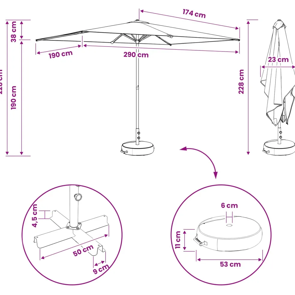 vidaXL Tuinparasol met Basis 200 x 300 cm Polyester Rechthoekig