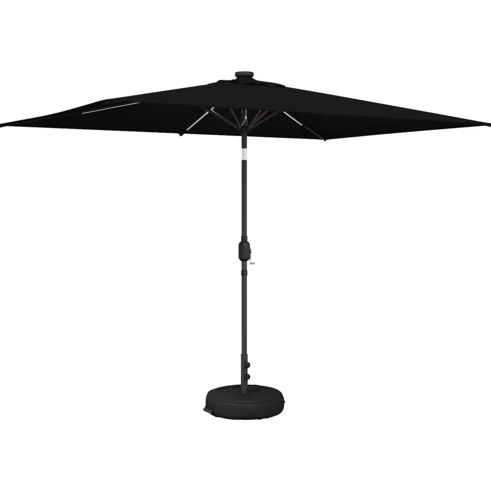 vidaXL Tuinparasol met LED-lampen en voet 200 x 300 cm Polyester Zwart