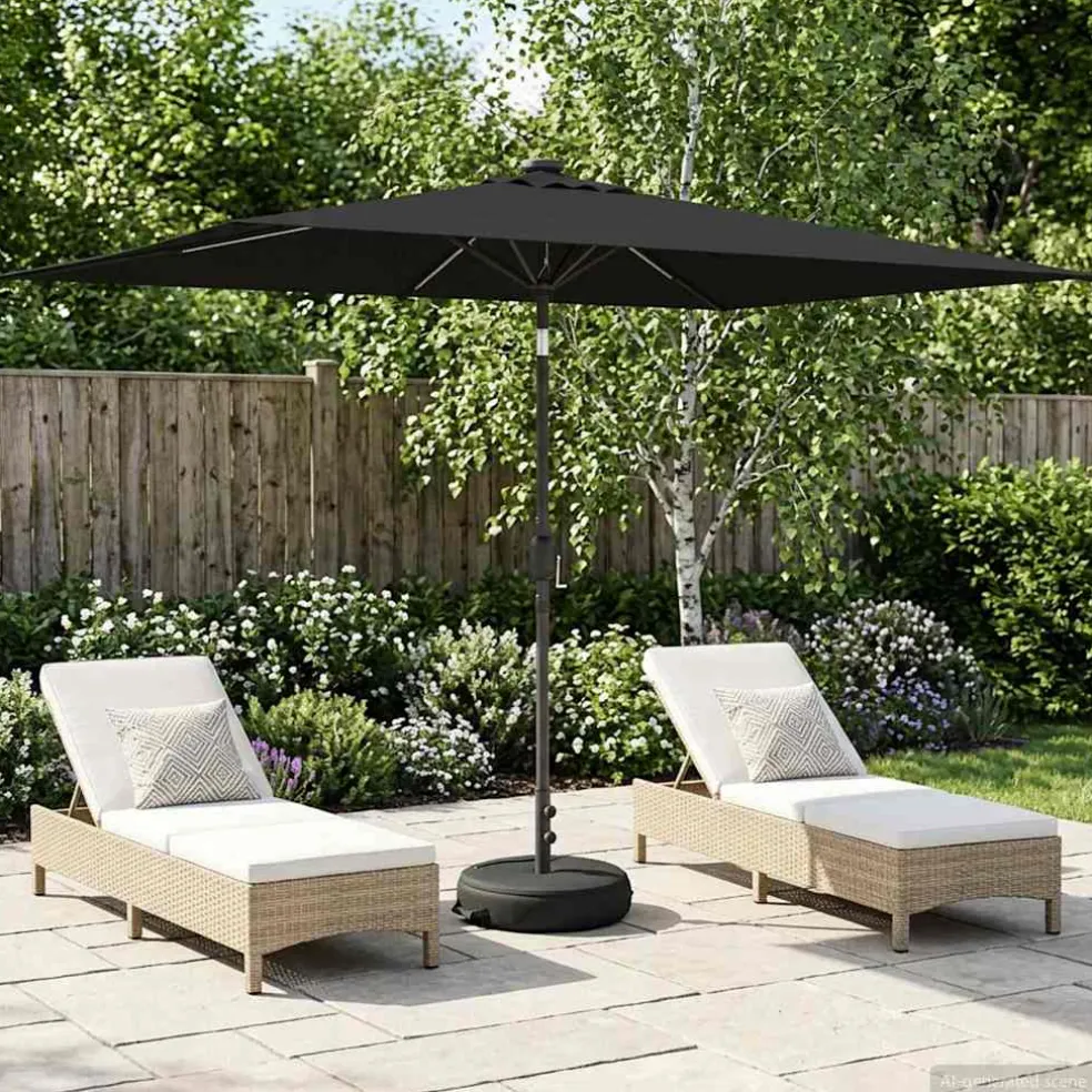 vidaXL Tuinparasol met LED-lampen en voet 200 x 300 cm Polyester Zwart