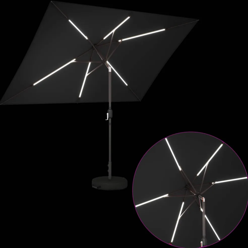 vidaXL Tuinparasol met LED-lampen en voet 200 x 300 cm Polyester Zwart